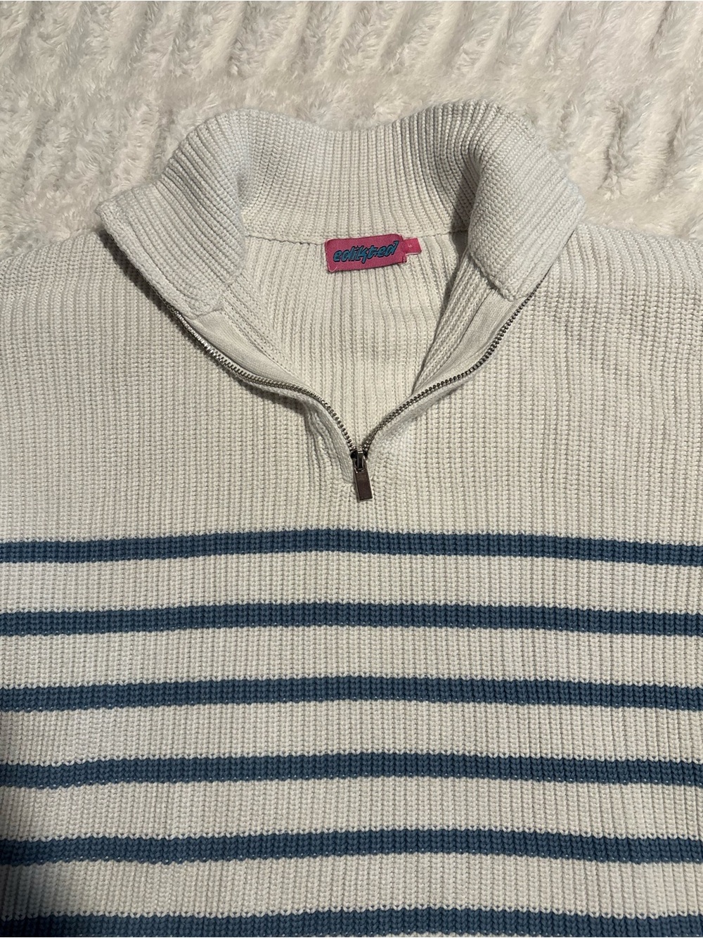 Women’s Cream Half-Zip Sweater with Navy Stripe